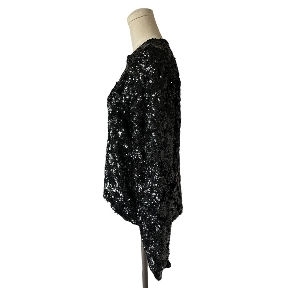 Vintage Black Wool Allover Sequin Sweater Jacket EUR 40 US M Lined Glam Cardigan - Picture 3 of 7